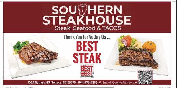 Best steak 2023 and 2024 from local news paper poll