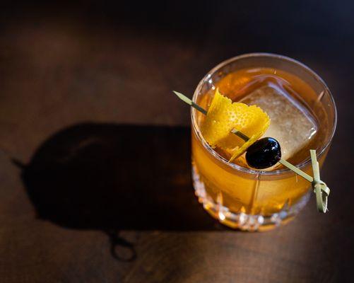 Old Fashioned just how you like it. Crushsed sugar cube, Buffalo Trace, aromatic & orange bitters, luxardo cherry, orange twist, big rock.