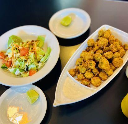 Fried Okra and Side Salad