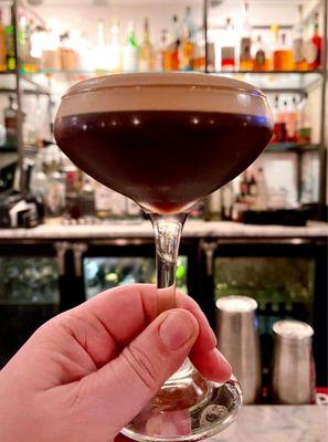 Espresso martini - dark version -you can get it light with Bailey's or dark (no Bailey's)