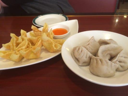 crab rangoon and steamed dumpling