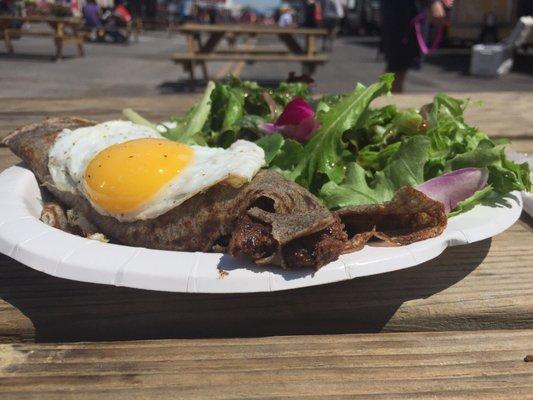 Steak + Swiss + Egg Crepe with Salad