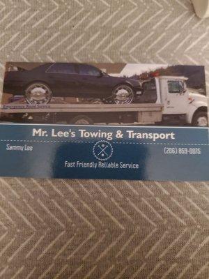 Name and address for towing