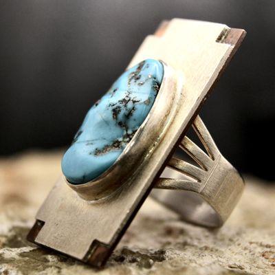 Navajo Native Natural Turquoise Sterling Silver Ring & Copper