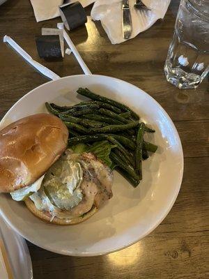 Chicken sandwich with delicious green beans!