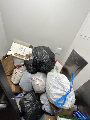 Trash that has not been picked up in almost a week