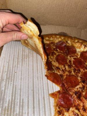 Super thin, chewy pizza.