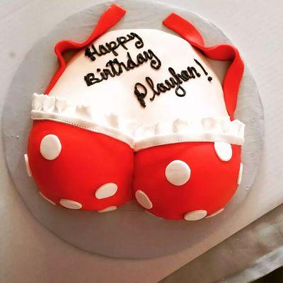 All fondant polka dot bikini decoration birthday cake.