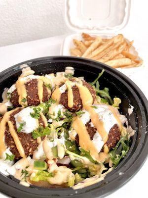 Mr. Falafel salad and side of fries