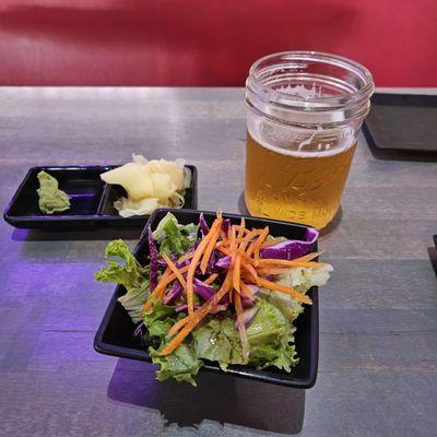 House salad and Kirin Ichiban