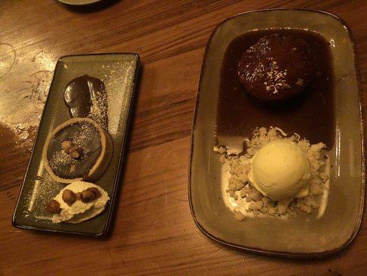 Hazelnut chocolate tart and Sticky Date cake with ice cream