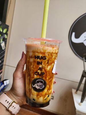 Brown sugar tea with honey boba