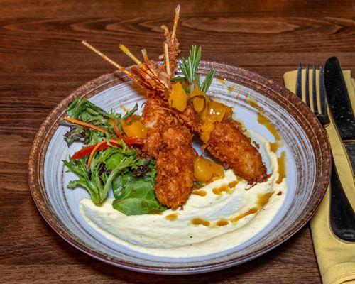 Golden crisp coconut Shrimp with Mango mayonnaise