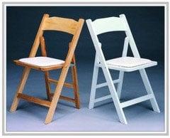 Natural wood and white Resin chairs for rent