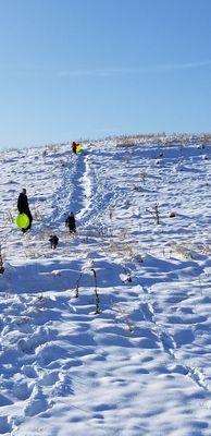 Neighbors come together to sled ride whenever we get fresh snow.