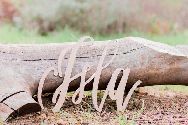 Gold painted name sign