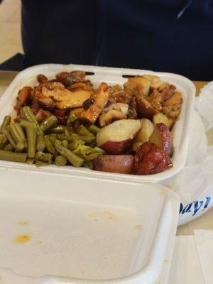 Charboiled chicken   Green beans Potatoes