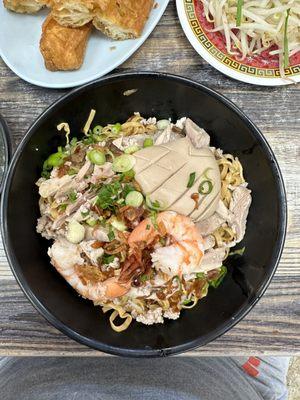 #1 Half and Half House Special Noodle with Shrimp, Ground Pork, Roasted Pork and Pork Liver.