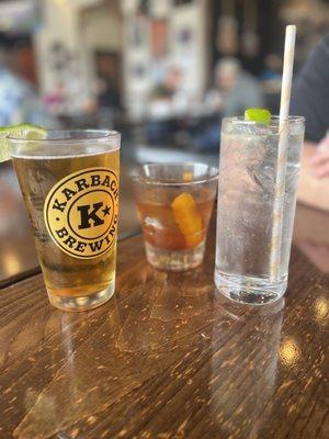 Karbach, old-fashioned, gin & soda