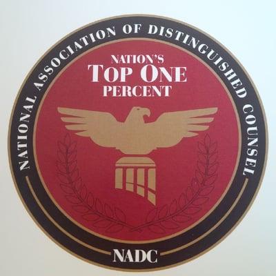 Darin Sorrell was named among "Nation's Top One Percent" by the National Association of Distinguished Counsel.