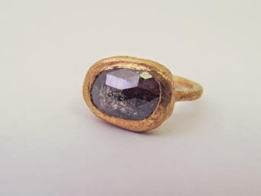 Custom repurposed 22k and rose cut diamond ring, using clients metal and stone.