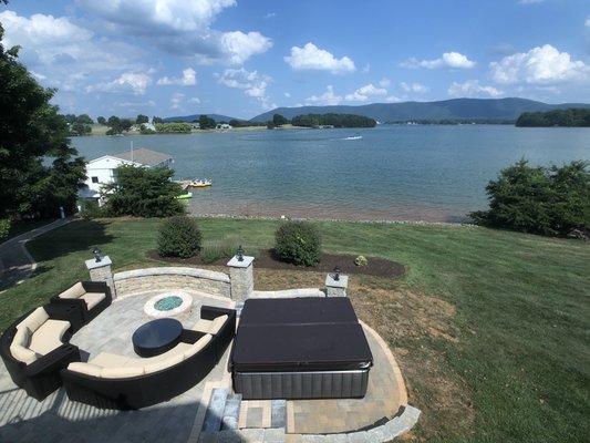 The full view of the layout with the tub and our fire pit area