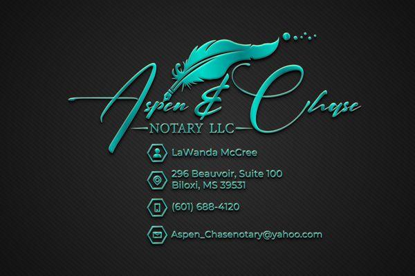 Aspen & Chase Notary LLC is mobile. I will come to you and my hours are flexible.