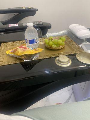 Complimentary snacks and water