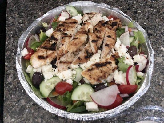 Greek salad with chicken (lunch take out)