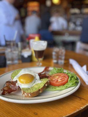 Gluten free avocado toast and a Mexican coffee