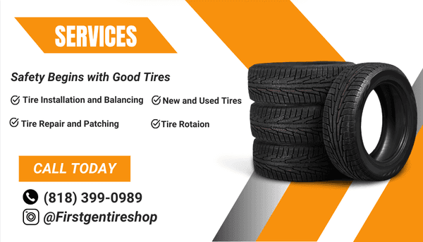 Tire installation, balancing. New and used tires. TIre repair and Patching. Tire rotation services.