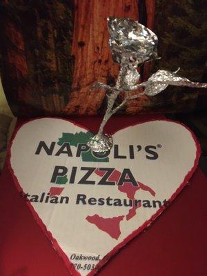 Hand made flower--Happy Valentines! We love you Napoli's !! Thank you for being in Lula GA