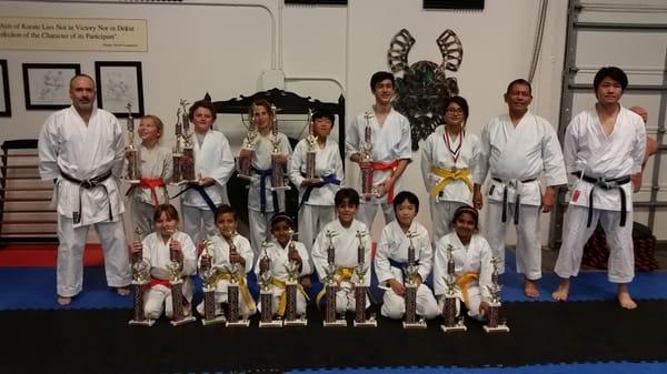 FSK students that participated in a local Shotokan tournament. Many placed in both kata (forms) and kumite (sparring). November, 2015.