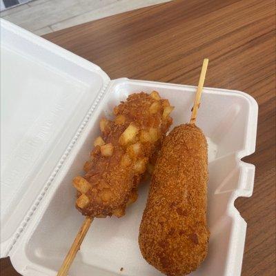 Potato and cheese corn dog