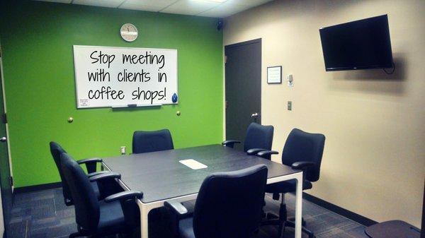 This conference room seats six to eight and is equipped with a white board and TV w/ DVD player.