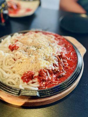 Rose cheese chicken with udon