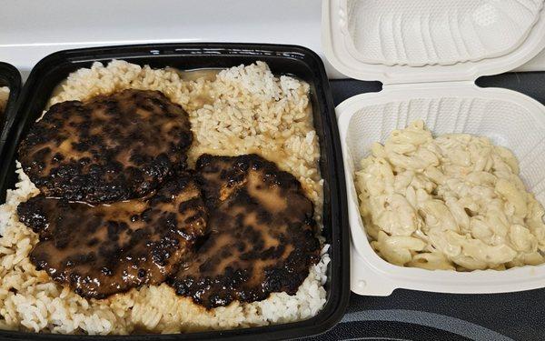 Hamburger steak (homemade patties) mac separate...