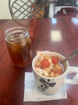 Pasta Fagioli soup and Iced Ginger Tea