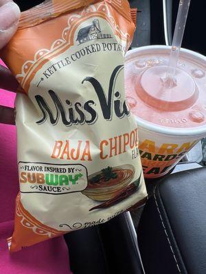 Baja Chipotle chips & Orange Fanta.