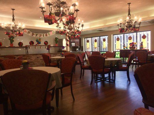 Dining room decorated for Cinco de Mayo