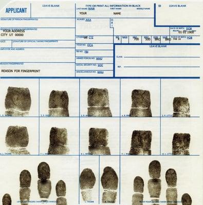 FD 258 Digital Ink Card Fingerprint for FBI and DOJ