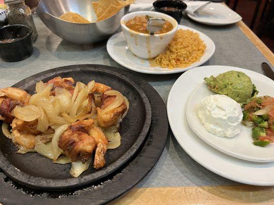 Shrimp fajita meal, tortillas not in pic