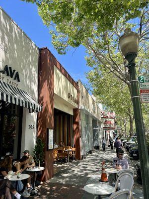 Outside view of steam and sidewalk