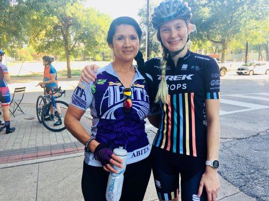 Me and my cycling friend Puerto Rican Paola, taking a break.