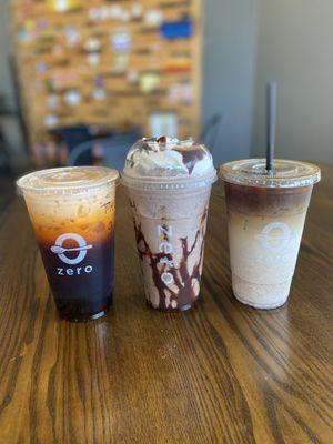 Thai tea, Cookie Monster shake, horchata coffee