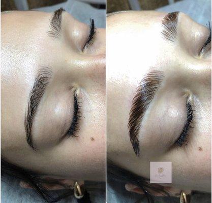 Before and after brow lamination