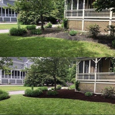 The difference a bit of a clean and mulch makes. Have us complete your muck and clean up this spring!