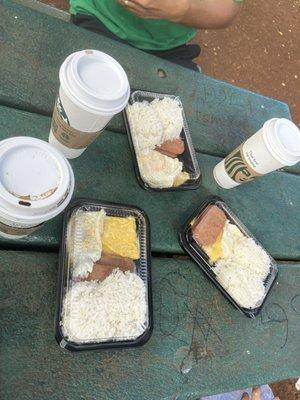 Breakfast for 3, bento & Starbucks coffee @ the park on Sunday funday!