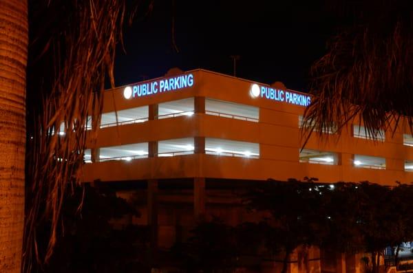 Night view of Garage from Hollywood Boulevard Bridge.