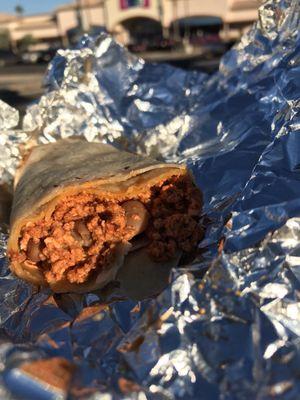 Chorizo burrito with beans